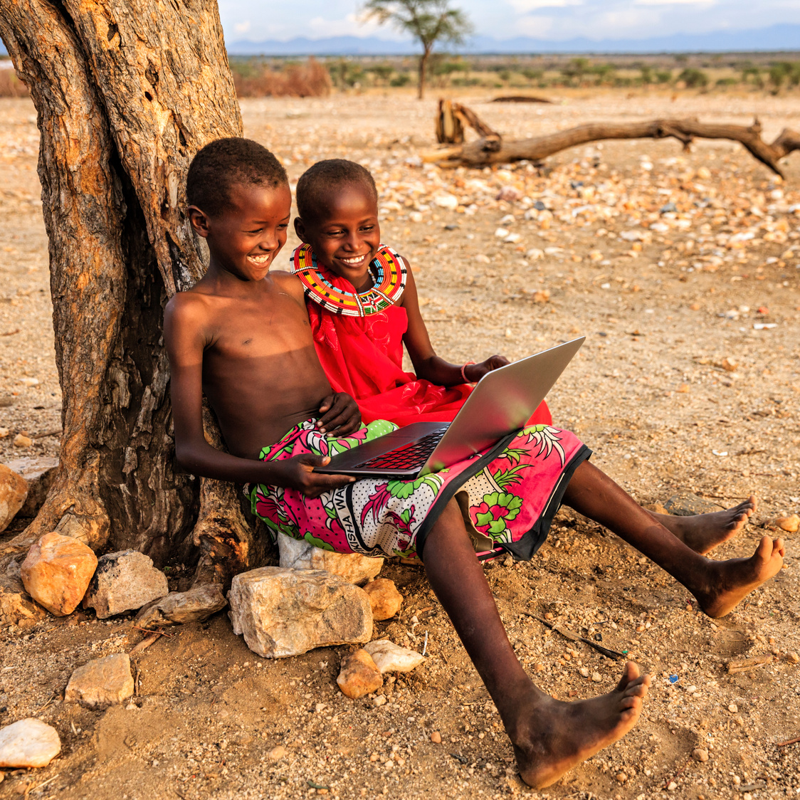 African children using laptop, Kenya, East Africa